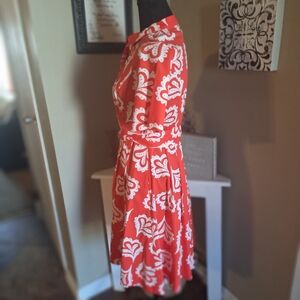 Boden Red & White Button Front Patterned Dress 6P